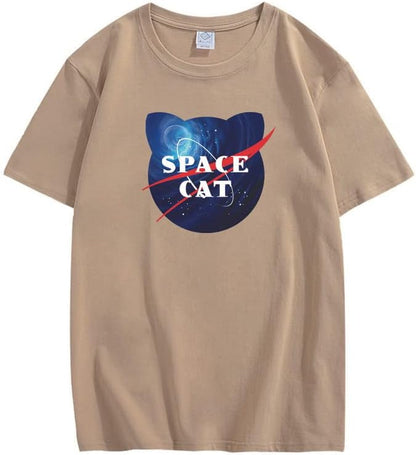 CORIRESHA Space Lover Casual cuello redondo manga corta lindo gato talla grande camiseta unisex