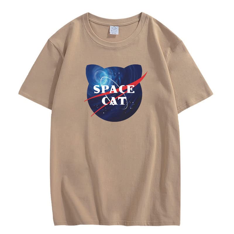 CORIRESHA Space Lover Casual cuello redondo manga corta lindo gato talla grande camiseta unisex