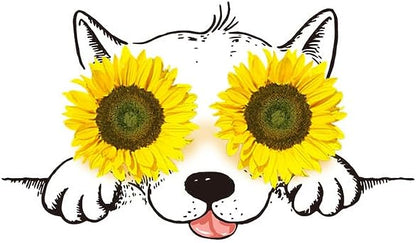 CORIRESHA Women's Cute Sunflower Graphic T Shirts Round Neck Short Sleeve Dog Lovers Clothing