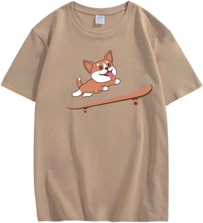 CORIRESHA Adolescente Lindo Shiba Inu Perro Monopatín Cuello Redondo Manga Corta Camiseta Acogedora