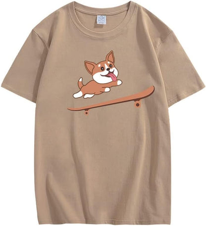 CORIRESHA Adolescente Lindo Shiba Inu Perro Monopatín Cuello Redondo Manga Corta Camiseta Acogedora