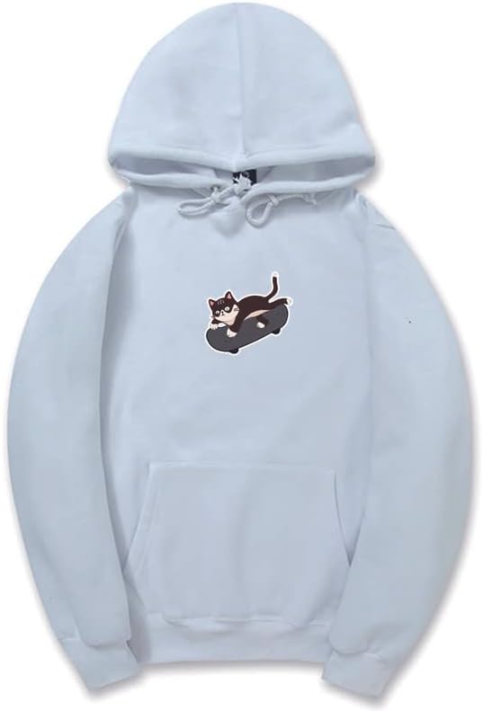 CORIRESHA Teen Kawaii Hoodie Skateboard Cat Casual Long Sleeve Cotton Sweatshirt