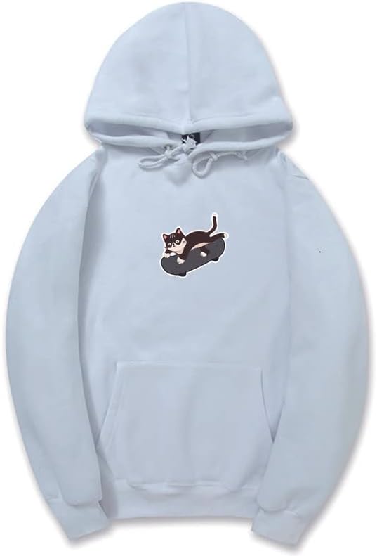 CORIRESHA Adolescente Kawaii Sudadera con capucha Skateboard Cat Casual Sudadera de algodón de manga larga