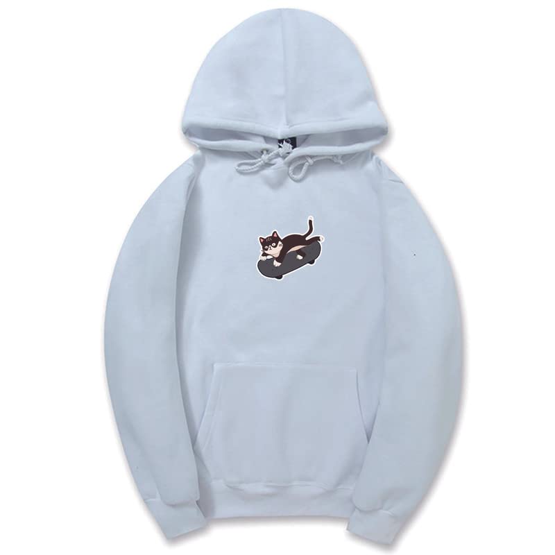 CORIRESHA Adolescente Kawaii Sudadera con capucha Skateboard Cat Casual Sudadera de algodón de manga larga