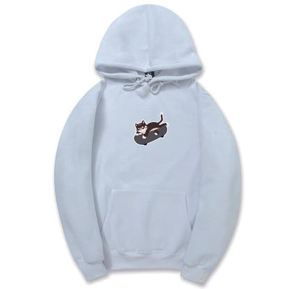 CORIRESHA Adolescente Kawaii Sudadera con capucha Skateboard Cat Casual Sudadera de algodón de manga larga