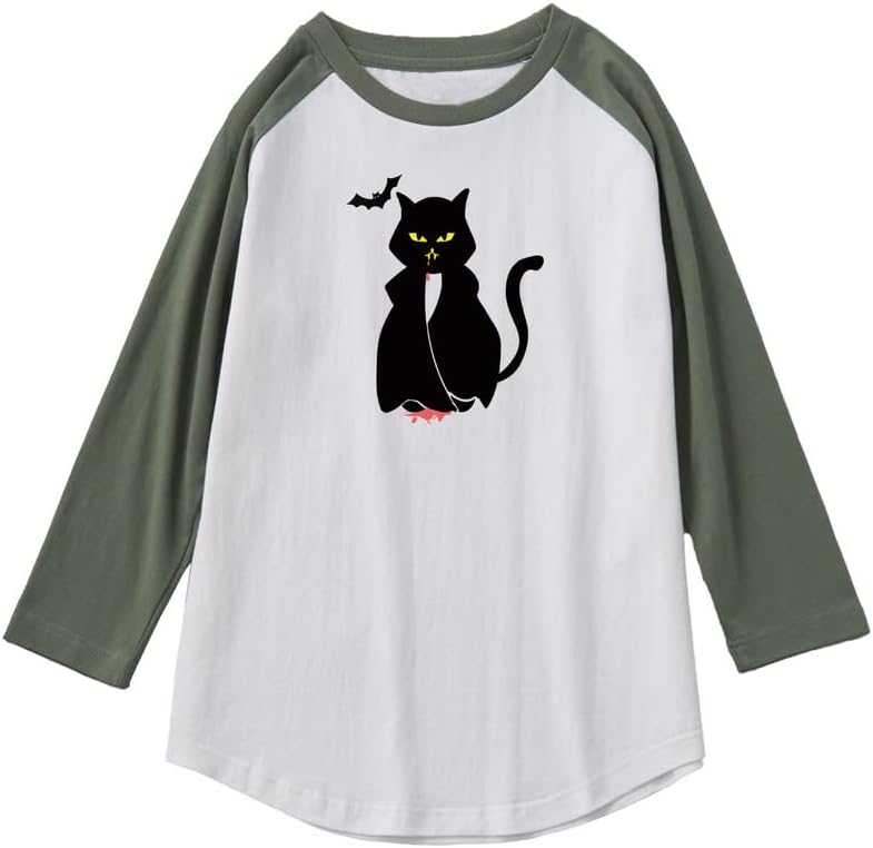 CORIRESHA Teen's Halloween Gothic T-Shirt Funny Cats Cotton Shoulder Sleeve Top