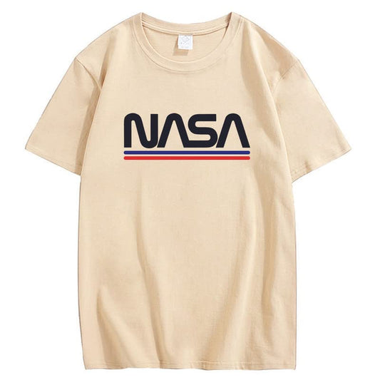 CORIRESHA Camiseta básica de algodón de manga corta con cuello redondo y estampado de letras de la NASA para adolescentes