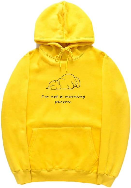 CORIRESHA Sudadera con capucha unisex con diseño de gato durmiendo, informal, de manga larga, con cordón y letras de algodón