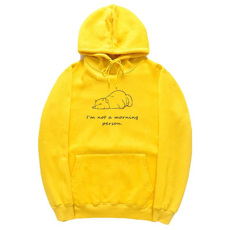 CORIRESHA Sudadera con capucha unisex con diseño de gato durmiendo, informal, de manga larga, con cordón y letras de algodón