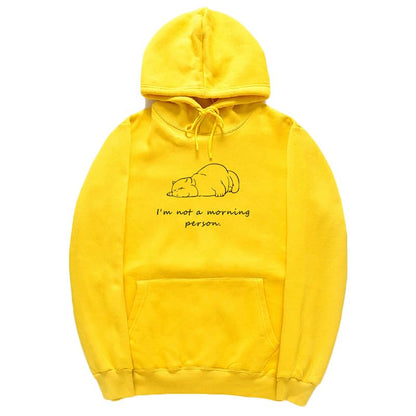 CORIRESHA Sudadera con capucha unisex con diseño de gato durmiendo, informal, de manga larga, con cordón y letras de algodón