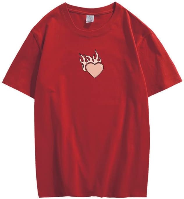 CORIRESHA Adolescente Lindo Corazón Llama Cuello Redondo Manga Corta Casual Algodón San Valentín Camiseta