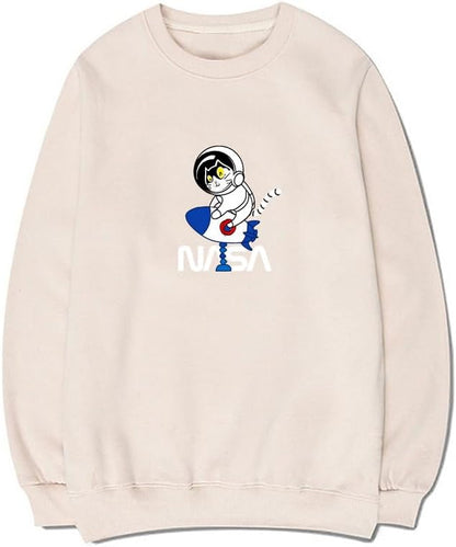 CORIRESHA Space Astronaut Cat Rocket NASA Long Sleeve Crew Neck Sweatshirt