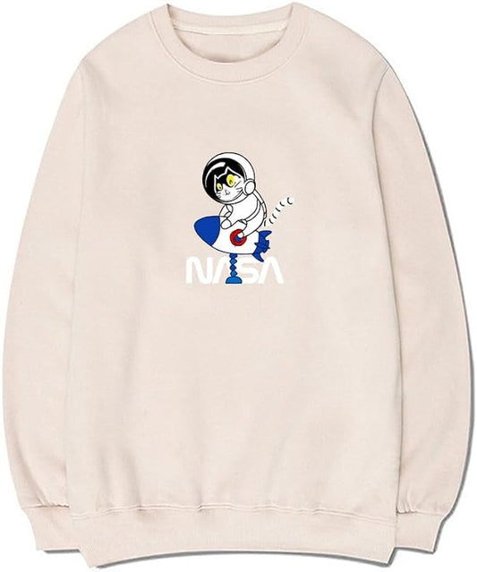 CORIRESHA Space Astronaut Cat Rocket NASA Long Sleeve Crew Neck Sweatshirt