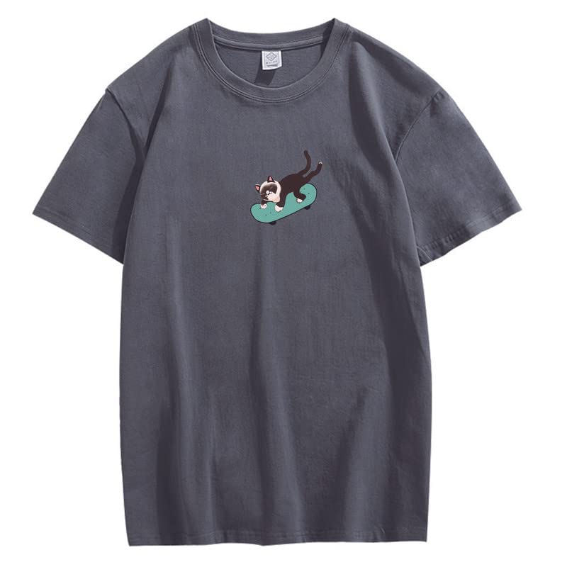CORIRESHA Hombres Mujeres Monopatín Gato Cuello Redondo Manga Corta Suelta Tallas Grandes Camisetas