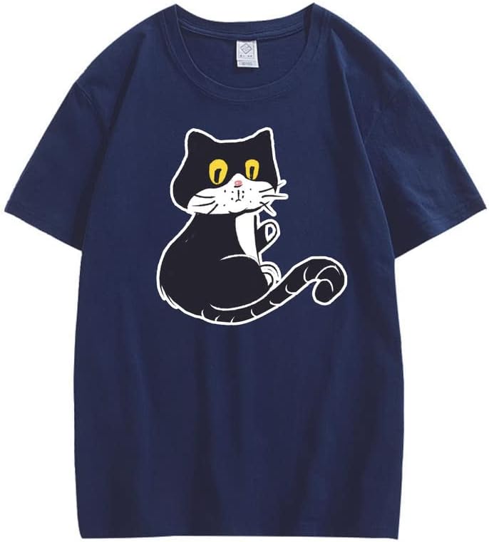 CORIRESHA Teen Cat T-Shirt Round Neck Short Sleeves Loose Soft Cozy Cute Tops