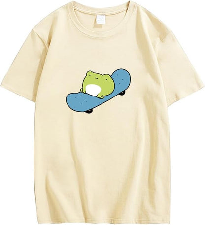 CORIRESHA Cute Frog Camiseta Cuello Redondo Manga Corta Casual Unisex Skateboard Top