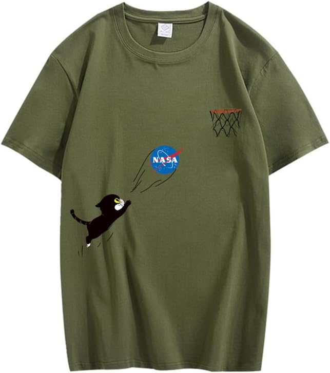 CORIRESHA Adolescente Lindo Gato Cuello Redondo Manga Corta Verano Casual Básico NASA Camiseta