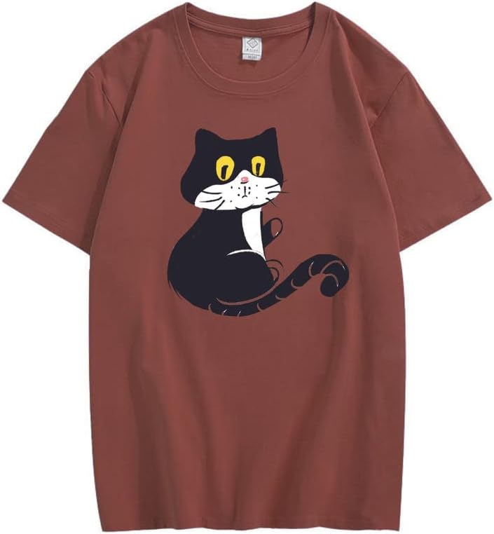 CORIRESHA Camiseta holgada de algodón con gato juguetón