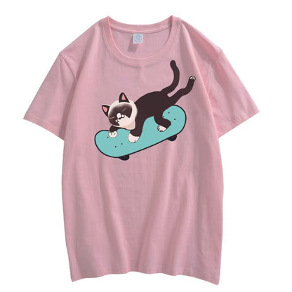 CORIRESHA Camiseta unisex de manga corta con cuello redondo y estilo casual para amantes de los gatos