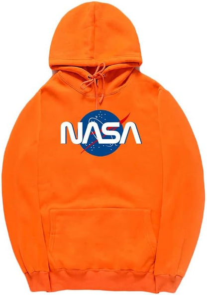 CORIRESHA Fashion NASA Logo Hoodie Long Sleeve Drawstring Kangaroo Pocket Cotton Sweatshirt