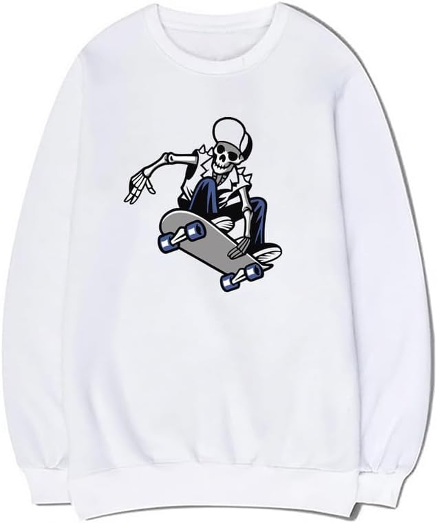 CORIRESHA Skateboard Skeleton Sweatshirt Crewneck Long Sleeve Gothic Y2k Aesthetic Pullover
