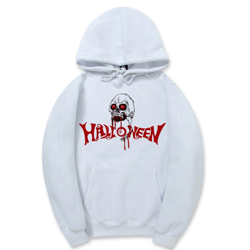 CORIRESHA Halloween Skull Hoodie Long Sleeve Drawstring Cotton Unisex Bloodstained Sweatshirt