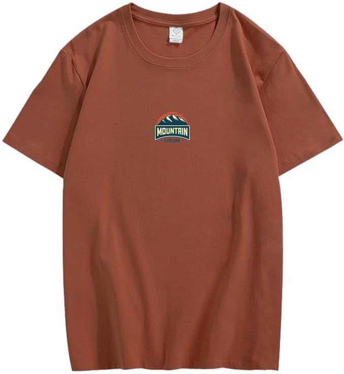 CORIRESHA Camiseta unisex de algodón holgada de manga corta con cuello redondo y gráfico de montaña retro