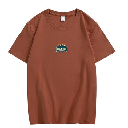 CORIRESHA Unisex Retro Mountain Graphic Crew Neck Short Sleeve Loose Cotton Sun T-Shirt