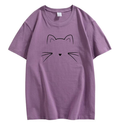 CORIRESHA Unisex Funny Cat Face Graphic T-Shirt Crew Neck Short Sleeve Summer Cute Tops
