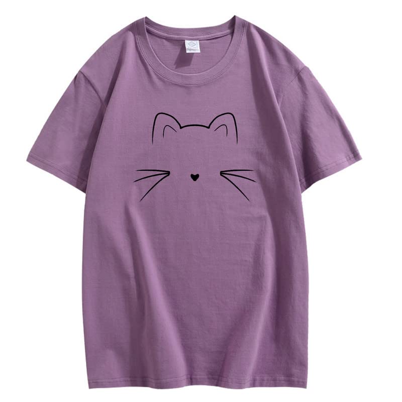 CORIRESHA Camiseta unisex con estampado de cara de gato, cuello redondo, manga corta, camisetas lindas de verano