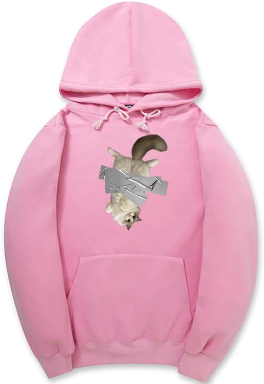 CORIRESHA Cute Handstand Cat Hoodie Long Sleeve Drawstring Cotton Basic Sweatshirt