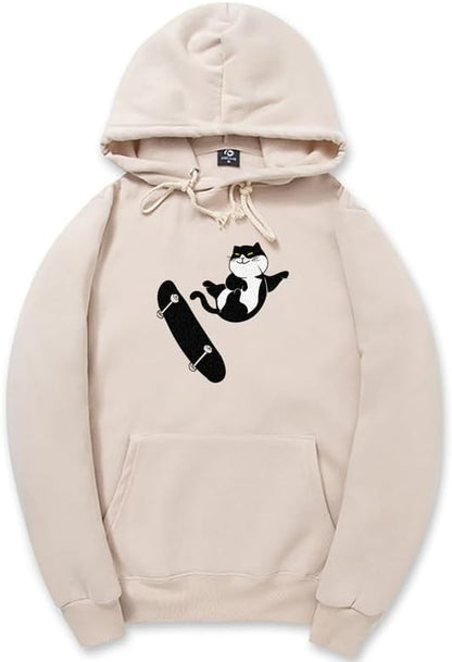 CORIRESHA Teen Cat Lovers Hoodie Long Sleeve Drawstring Cute Skateboard Sweatshirt