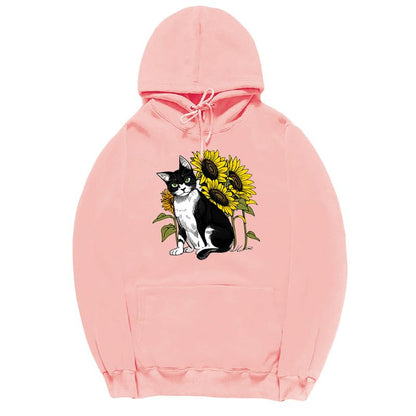 CORIRESHA Lindo Gato Sudadera con capucha Casual Manga Larga Cordón Girasol Sudadera