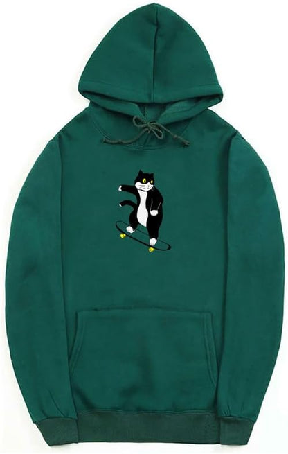 CORIRESHA Teen Cat Lover Hoodie Long Sleeve Drawstring Kangaroo Pocket Cute Skateboard Sweatshirt