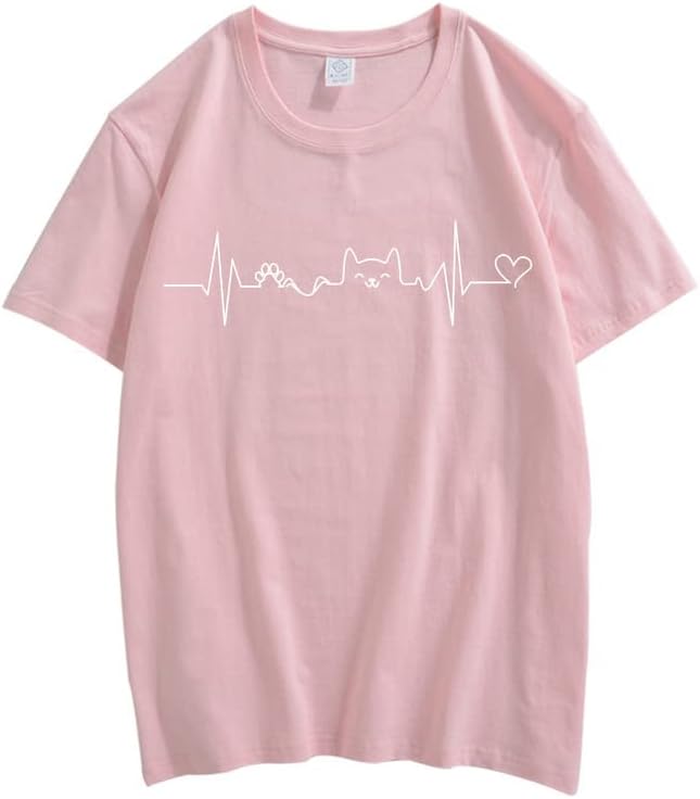CORIRESHA Camisetas divertidas para amantes de los gatos con latido del corazón para adolescentes