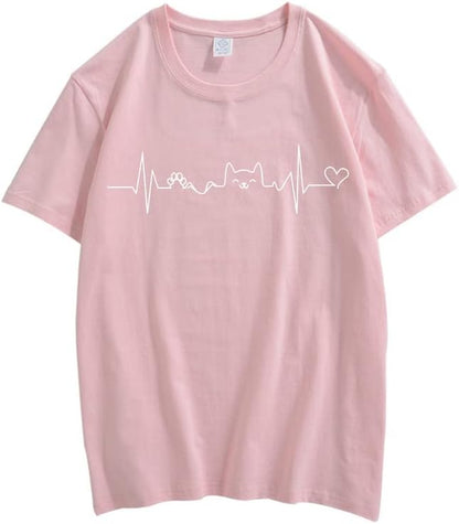 CORIRESHA Camisetas divertidas para amantes de los gatos con latido del corazón para adolescentes