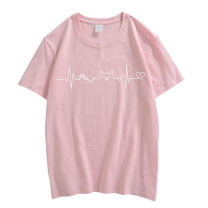 CORIRESHA Camisetas divertidas para amantes de los gatos con latido del corazón para adolescentes