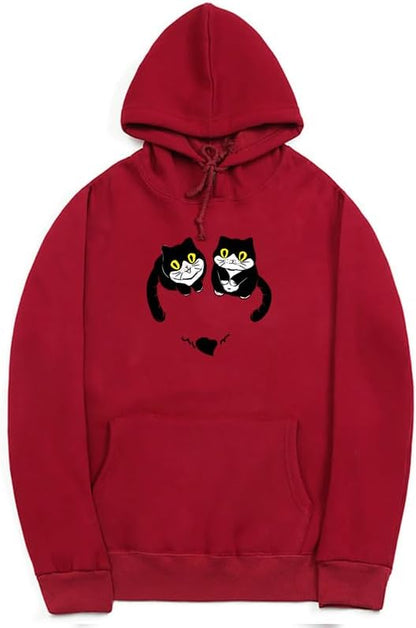 CORIRESHA Teen Cute Cat Hoodie Long Sleeve Drawstring Kangaroo Pocket Heart Sweatshirt