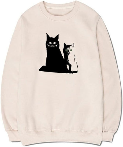 CORIRESHA Cat lovers Sweatshirt Crewneck Long Sleeves Soft Cotton Cute Pullover