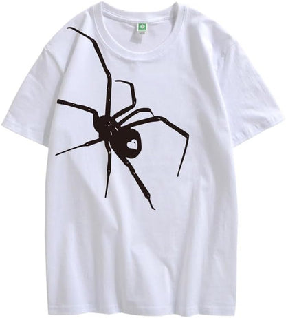 CORIRESHA Teen Halloween Spider Graphics T-Shirt Simple Crewneck Short Sleeve Summer Top