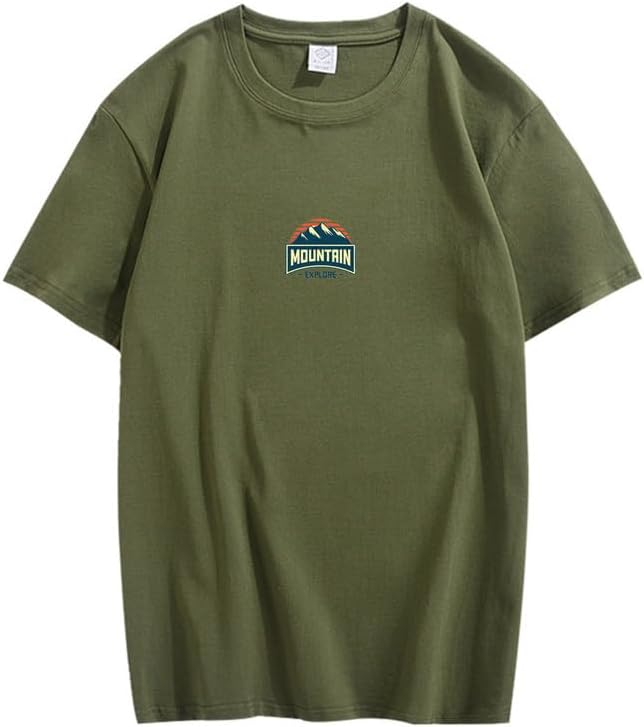 CORIRESHA Camiseta unisex de algodón holgada de manga corta con cuello redondo y gráfico de montaña retro