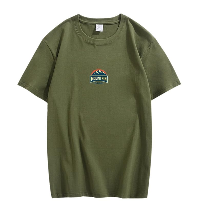 CORIRESHA Camiseta unisex de algodón holgada de manga corta con cuello redondo y gráfico de montaña retro