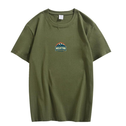 CORIRESHA Camiseta unisex de algodón holgada de manga corta con cuello redondo y gráfico de montaña retro