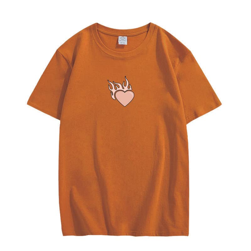 CORIRESHA Adolescente Lindo Corazón Llama Cuello Redondo Manga Corta Casual Algodón San Valentín Camiseta