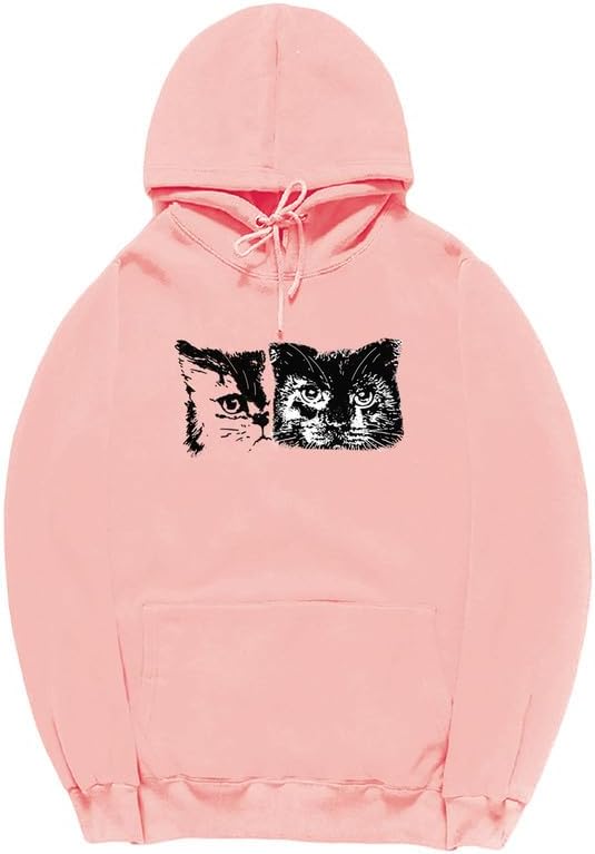 CORIRESHA Cute Cat Face Hoodie Long Sleeve Drawstring Kangaroo Pocket Basic Sweatshirt