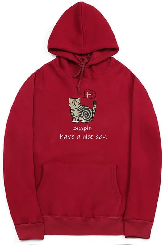 CORIRESHA Sudadera con capucha de gato lindo para adolescente, sudadera informal de manga larga con cordón y letras de algodón