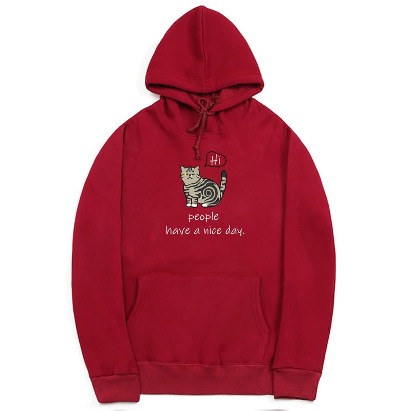 CORIRESHA Sudadera con capucha de gato lindo para adolescente, sudadera informal de manga larga con cordón y letras de algodón
