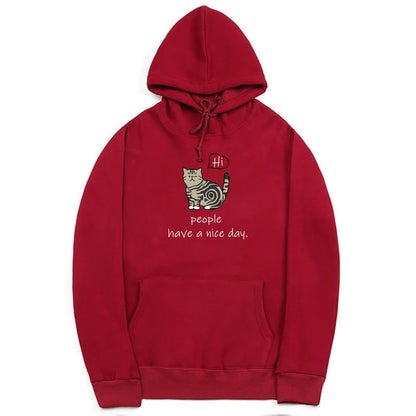 CORIRESHA Sudadera con capucha de gato lindo para adolescente, sudadera informal de manga larga con cordón y letras de algodón
