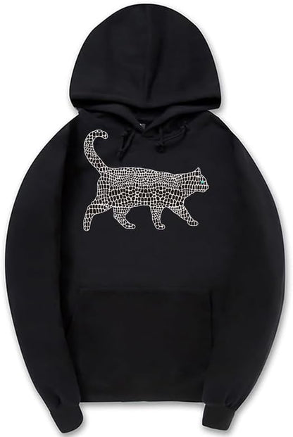 CORIRESHA Spotted Cat Long Sleeve Drawstring Cotton Cute Animal Hoodie Sweatshirt