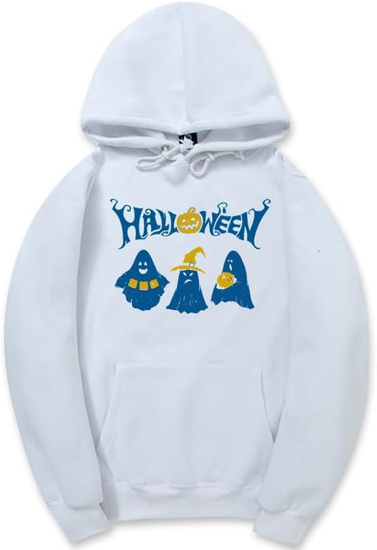 CORIRESHA Halloween Ghost Hoodie Long Sleeve Drawstring Pocket Unisex Harajuku Gothic Sweatshirt